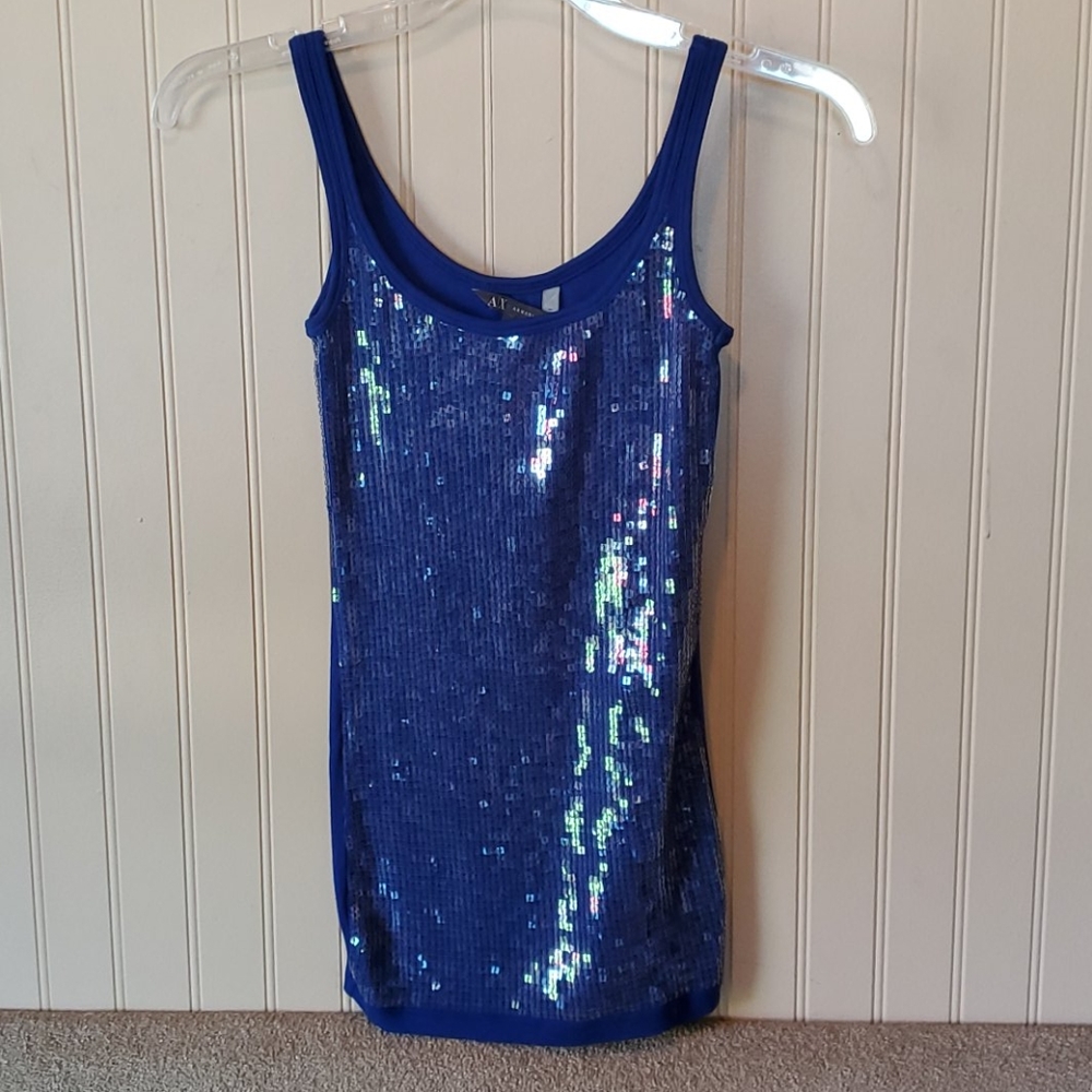 EUC Armani Exchange blue tank XS sparkly beaded